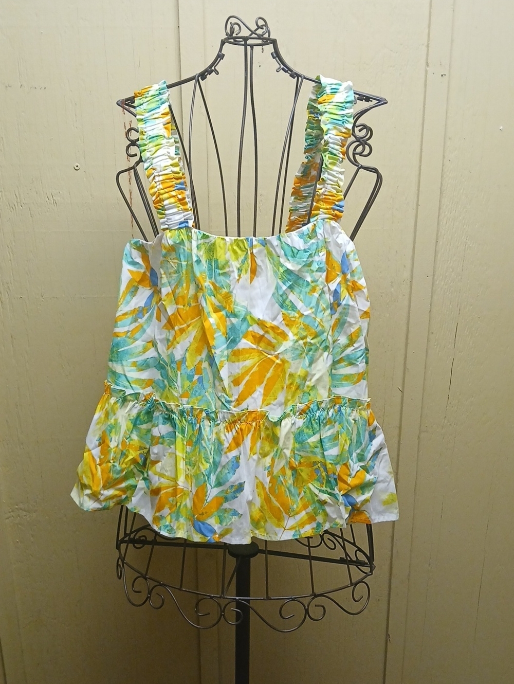 Flying Tomato Yellow & Green Floral Ruffle Strap Tank